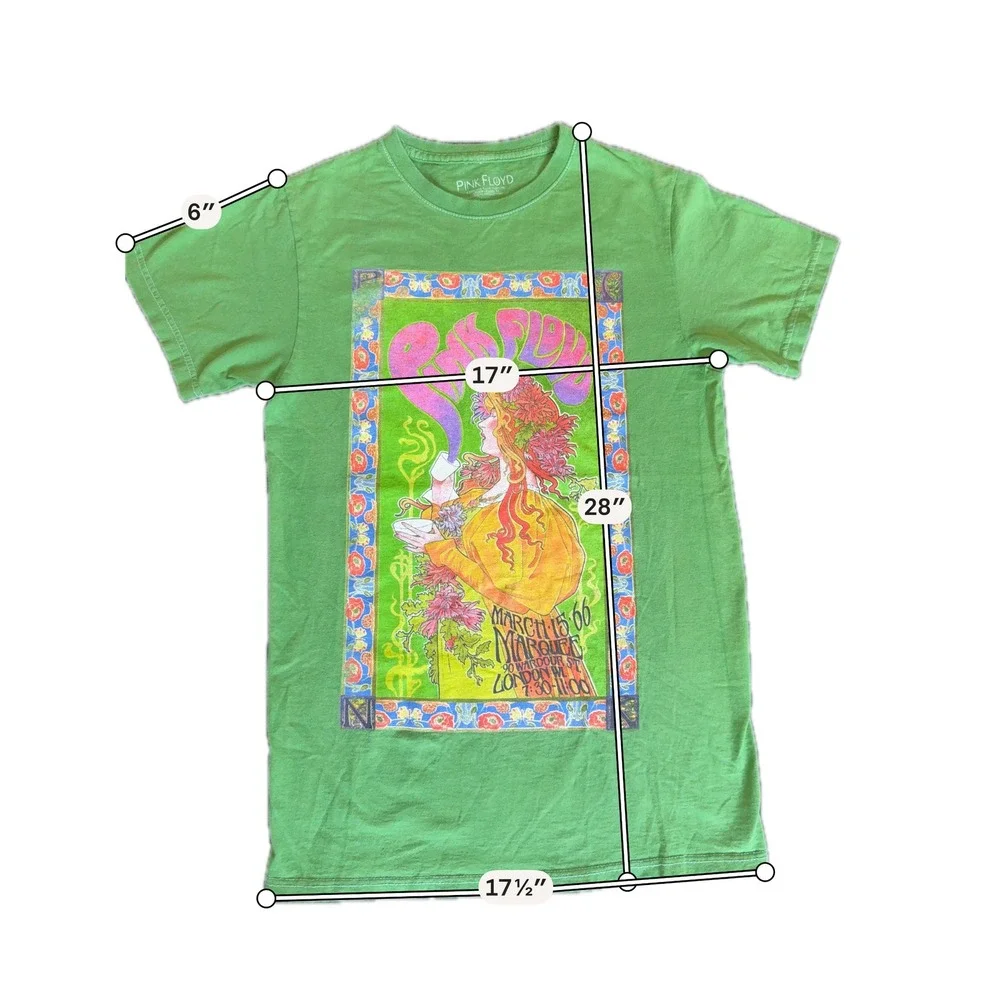 Pink Floyd Graphic T-Shirt Mens Small Green Excellent Psychedelic Marquee Club - Picture 2 of 6